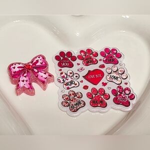 Flatback Valentine Dog Beads Chews Me Woof‎ You  Bow Crafts Badge Keychain
